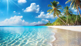 Fototapeta  - plage vacances paradisiaque soleil palmier ciel bleu