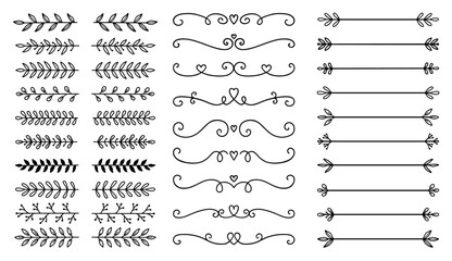 Wall Mural - laurel and floral text dividers doodle set. wedding decorative elements with leaves and flowers. bra