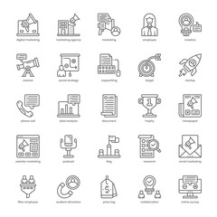 Poster - Marketing Agency icon pack for your website design, logo, app, and user interface. Marketing Agency icon outline design. Vector graphics illustration and editable stroke.