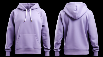 Wall Mural - A lilac hoodie showcased in front and back view against a dark background.