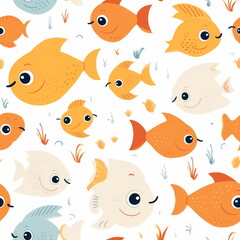 Wall Mural - cute Cartoon of orange fishs, pattern for seamless