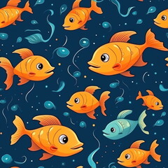 Wall Mural - cute Cartoon of orange fishs, pattern for seamless