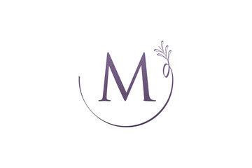 Wall Mural - M initial logo design with flower plant beauty fashion skin care icon symbol.