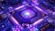 canvas print picture - Futuristic AI Dreams: Glowing Core in Purple and Blue