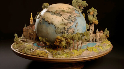 Wall Mural - Flat earth atlas map, black background. The concept of globalization, saving the planet. AI generated.