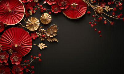 Wall Mural - Oriental fan background. Chinese new year