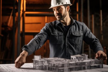 Wall Mural - Builder concept. Real estate investment, builders businessmen, investors architects, making a plan for future construction, planning for the next time, high-rise skyscrapers, big project