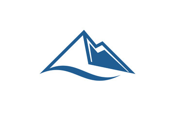 Wall Mural - Mountain logo modern minimalist with wave water illustration landscape.