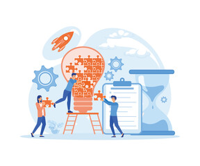 Poster - business processes and planning, work flow organization. colleagues working together, teamwork. flat
