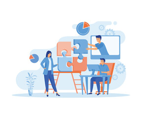 Poster - people working together. joint teamwork, business team building. flat vector modern illustration