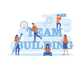Poster - Team building concept. Group of people gather and work together to get good business results. Idea of communication and cooperation. flat vector modern illustration
