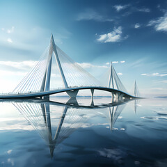 Canvas Print - Modern bridge with reflections in the calm water below.