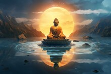 Meditating Buddha At Sunset