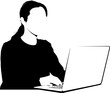 パソコンに向かい作業をする女性のシルエット