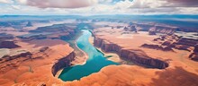 Aerial View Of The Colorado River, Lake Powell, And Trachyte Canyon.
