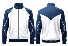 Front And Back View Luxury White And Navy Blue Track Jacket On Transparent Background