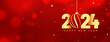 happy new year 2024 shiny banner with hanging xmas bauble