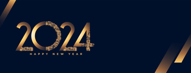 Poster - 2024 new year festive banner  with golden sparkling effect