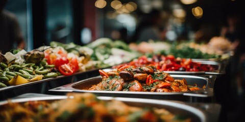 People group catering buffet food indoor in restaurant with italien food blur background 