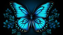 Vibrant Blue Butterfly On Dark Background - Elegant Insect Wing Design, Wildlife Illustration For Wallpaper, Decoration, And Concept Ideas