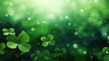 Green Clover Leaves With Bokeh Effect. St. Patrick's Day Background