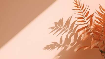 Poster - The blurred shadow of the plants on the peach wall. Minimal abstract background for product presentation.