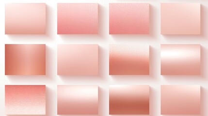 Poster - A colorful set of gradients. Gold, peach, pink, bronze metallic gradients. A collection of samples of a shiny peach metallic color palette.