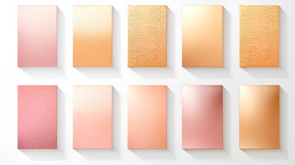 Poster - A colorful set of gradients. Gold, peach, pink, bronze metallic gradients. A collection of samples of a shiny peach metallic color palette.