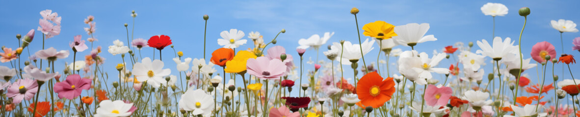 Wall Mural - 7616x2560,w6:h2, The edge of a vast and enchanting field of wildflowers 