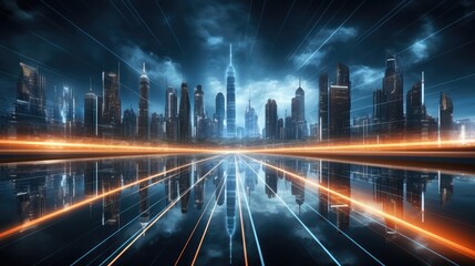 Fototapete - digital city, smart city, abstract lines, architecture in the visual middle. generative ai.
