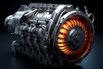 Poster - Engine design, V8 car engine, inflatable, Fluorescent gray inside. Generative AI.