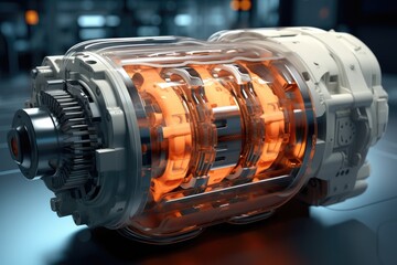 Poster - Engine design, V8 car engine, inflatable, Fluorescent gray inside. Generative AI.