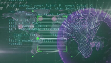 Poster - Animation of data processing over globe and world map on green background