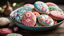 Colorful Easter Cookies In The Shape Of Colorful Painted Easter Eggs