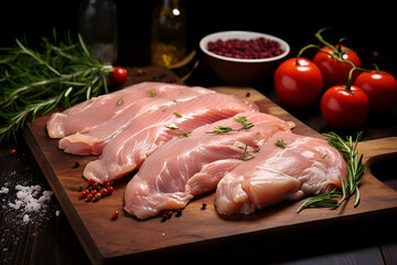 Poster - fillets, pieces of raw meat on the table, close-up. food product, cooking at home.