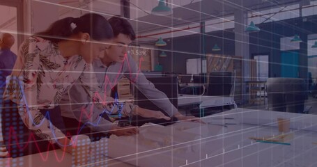 Poster - Animation of financial data processing over diverse business people in office