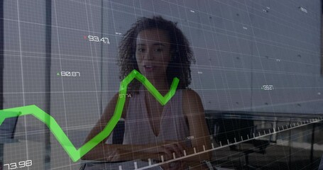 Poster - Animation of financial data processing over biracial businesswoman in office