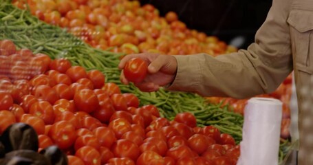 Poster - Animation of financial data processing over caucasian man grocery shopping