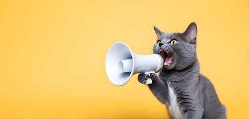 Wall Mural - A funny cat with a loudspeaker