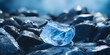 Small Piece Of Ice Covered With Rocks And Ice Background,,
A blue background with ice cubes on it

