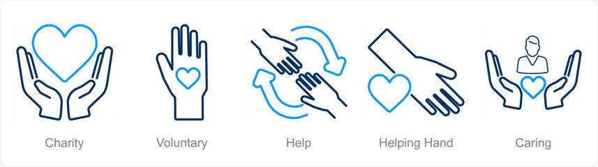 A set of 5 Charity and donation icons as charity, voluntary, help