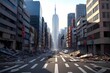大震災後の都会風景と崩壊する都市