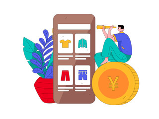 Holiday shopping people doing e-commerce online shopping flat vector concept operation hand drawn illustration
