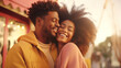 Smiling black african american young couple hugging her boyfriend for Valentine's Day, generative ai