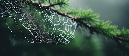 Macro photograph of forest spider web with shallow focus