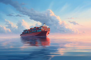 Container Cargo freight ship in the calm sea Ai generator