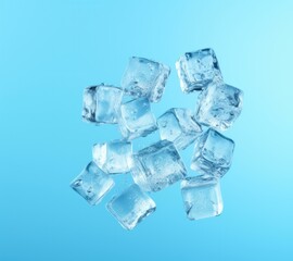 Wall Mural - Ice cubes on a blue background. Generative AI.