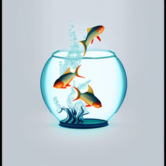 Aqua Realm Fantasy: Imaginative Illustration of Fish in a Whimsical Water Tank