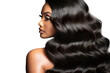 stock image of Young Model with body wave hair bundles isolated PNG