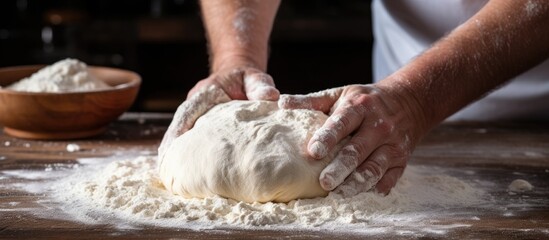 Sticker - Making homemade pizza dough on the kitchen table